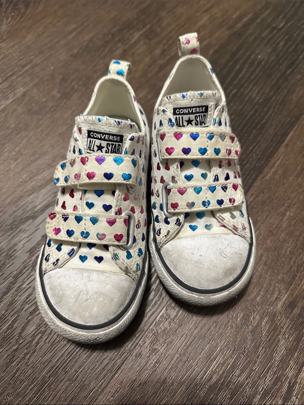 Converse Kids White Sneakers with Multi-Colored Heart Print